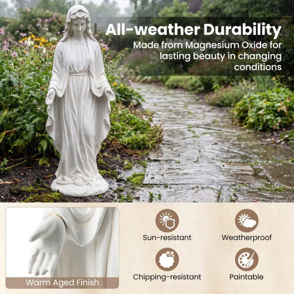 Virgin Mary Statue 29.5 inch Tall Outdoor Religious Sculpture with Aged Finish-White - White - Outdoor Decor