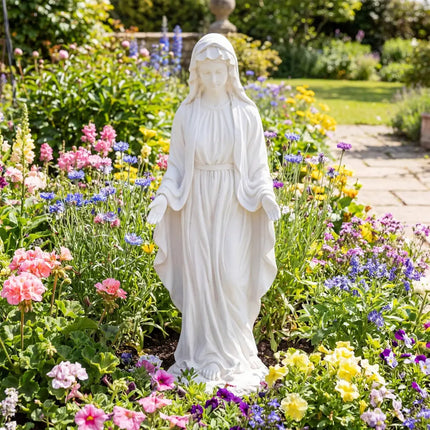 Virgin Mary Statue 29.5 inch Tall Outdoor Religious Sculpture with Aged Finish-White - White - Outdoor Decor