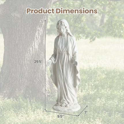 Virgin Mary Statue 29.5 inch Tall Outdoor Religious Sculpture with Aged Finish-White - White - Outdoor Decor