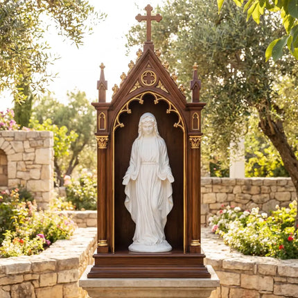 Virgin Mary Statue 29.5 inch Tall Outdoor Religious Sculpture with Aged Finish-White - White - Outdoor Decor