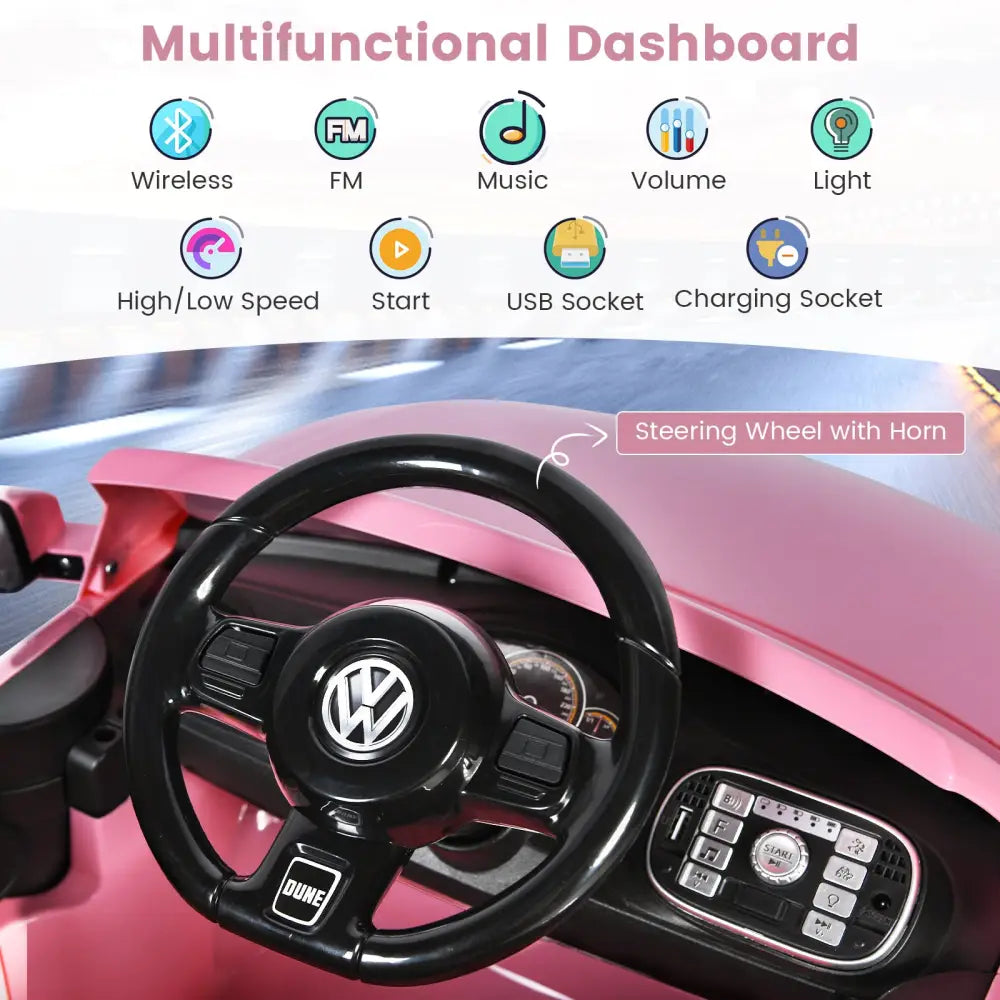 Volkswagen Beetle Kids Electric Ride On Car with Remote Control-Pink - Pink - Powered Ride On Toys