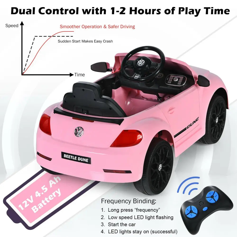 Volkswagen Beetle Kids Electric Ride On Car with Remote Control-Pink - Pink - Powered Ride On Toys