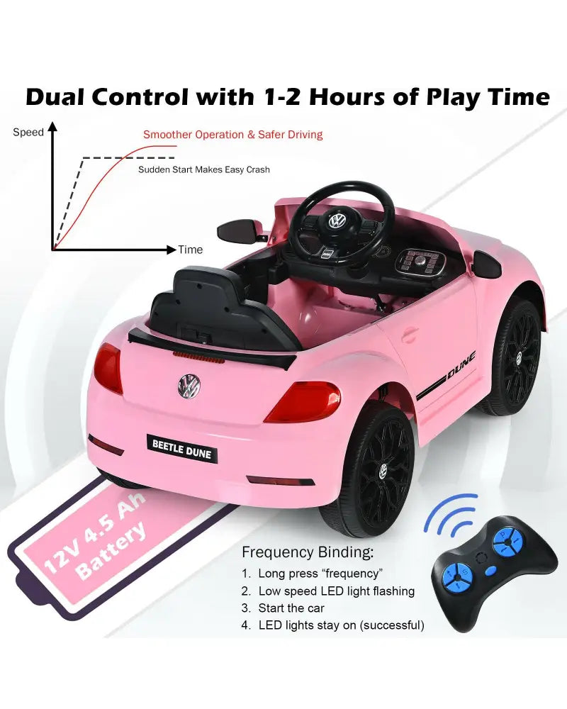 Volkswagen Beetle Kids Electric Ride On Car with Remote Control-Pink - Pink - Powered Ride On Toys