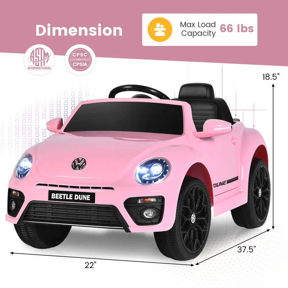 Volkswagen Beetle Kids Electric Ride On Car with Remote Control-Pink - Pink - Powered Ride On Toys