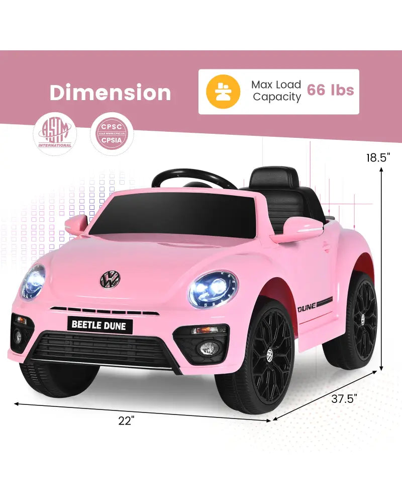 Volkswagen Beetle Kids Electric Ride On Car with Remote Control-Pink - Pink - Powered Ride On Toys