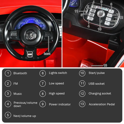 Volkswagen Beetle Kids Electric Ride On Car with Remote Control-Red - Red - Powered Ride On Toys