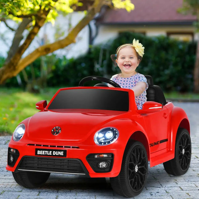 Volkswagen Beetle Kids Electric Ride On Car with Remote Control-Red - Red - Powered Ride On Toys