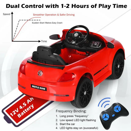 Volkswagen Beetle Kids Electric Ride On Car with Remote Control-Red - Red - Powered Ride On Toys