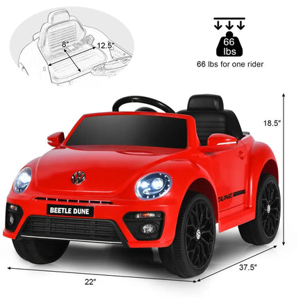 Volkswagen Beetle Kids Electric Ride On Car with Remote Control-Red - Red - Powered Ride On Toys