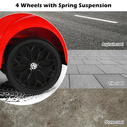 Volkswagen Beetle Kids Electric Ride On Car with Remote Control-Red - Red - Powered Ride On Toys