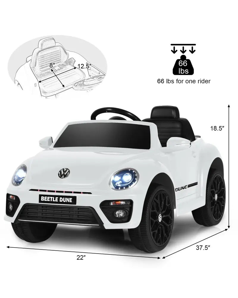 Volkswagen Beetle Kids Electric Ride On Car with Remote Control-White - White - Powered Ride On Toys