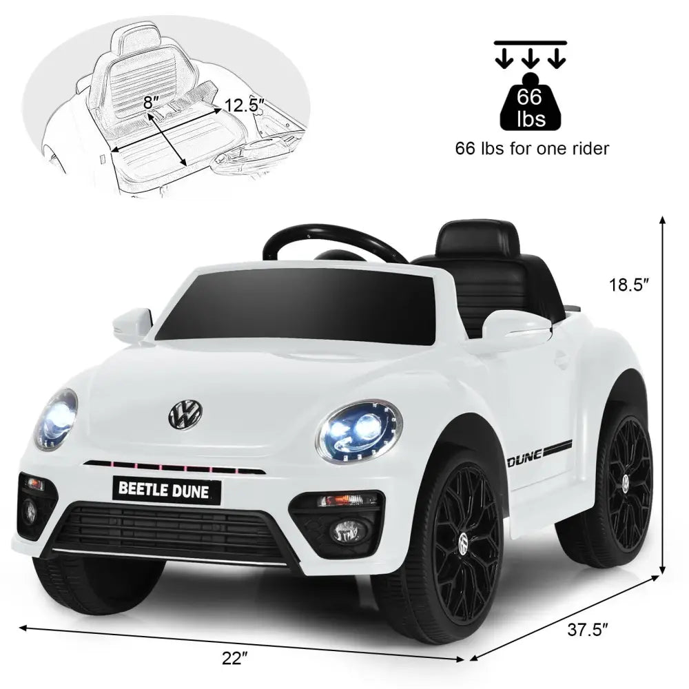 Volkswagen Beetle Kids Electric Ride On Car with Remote Control-White - White - Powered Ride On Toys