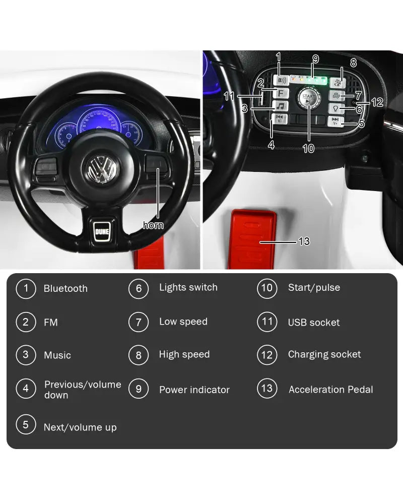 Volkswagen Beetle Kids Electric Ride On Car with Remote Control-White - White - Powered Ride On Toys