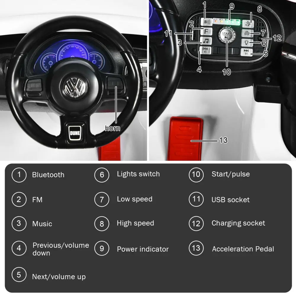 Volkswagen Beetle Kids Electric Ride On Car with Remote Control-White - White - Powered Ride On Toys