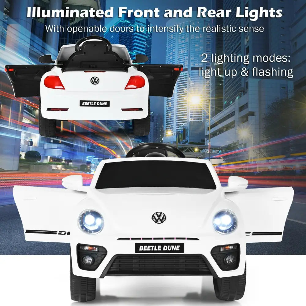 Volkswagen Beetle Kids Electric Ride On Car with Remote Control-White - White - Powered Ride On Toys