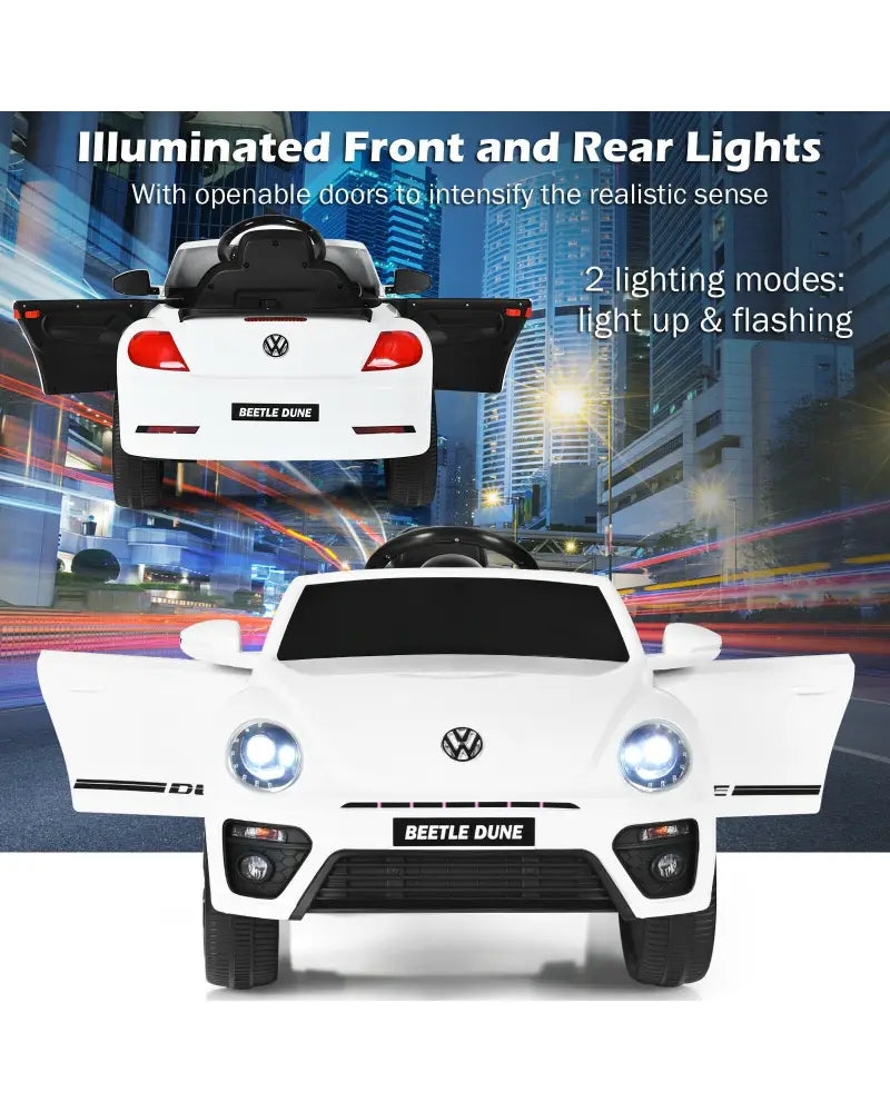 Volkswagen Beetle Kids Electric Ride On Car with Remote Control-White - White - Powered Ride On Toys