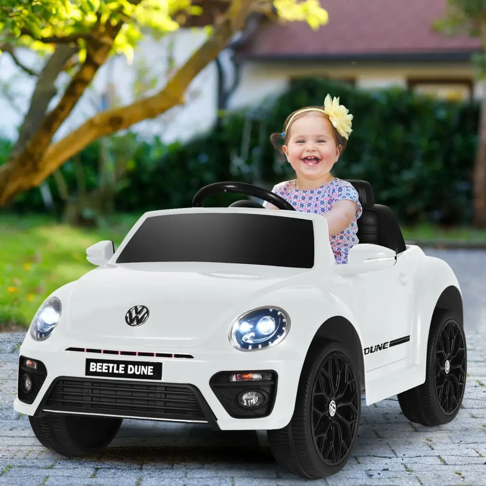 Volkswagen Beetle Kids Electric Ride On Car with Remote Control-White - White - Powered Ride On Toys