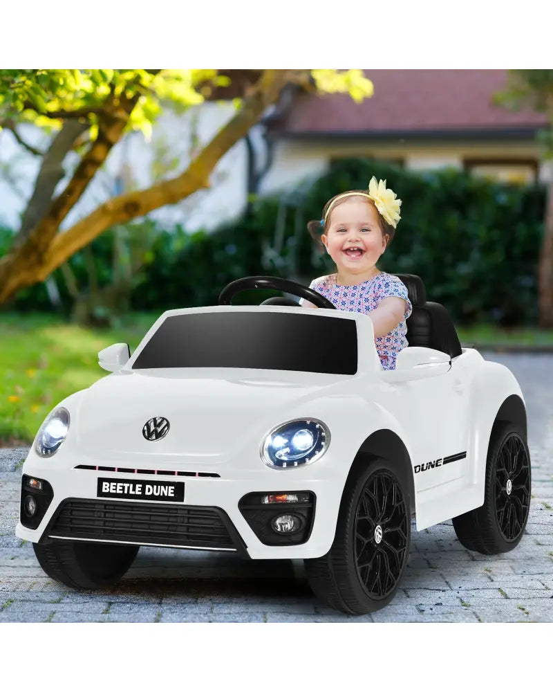 Volkswagen Beetle Kids Electric Ride On Car with Remote Control-White - White - Powered Ride On Toys
