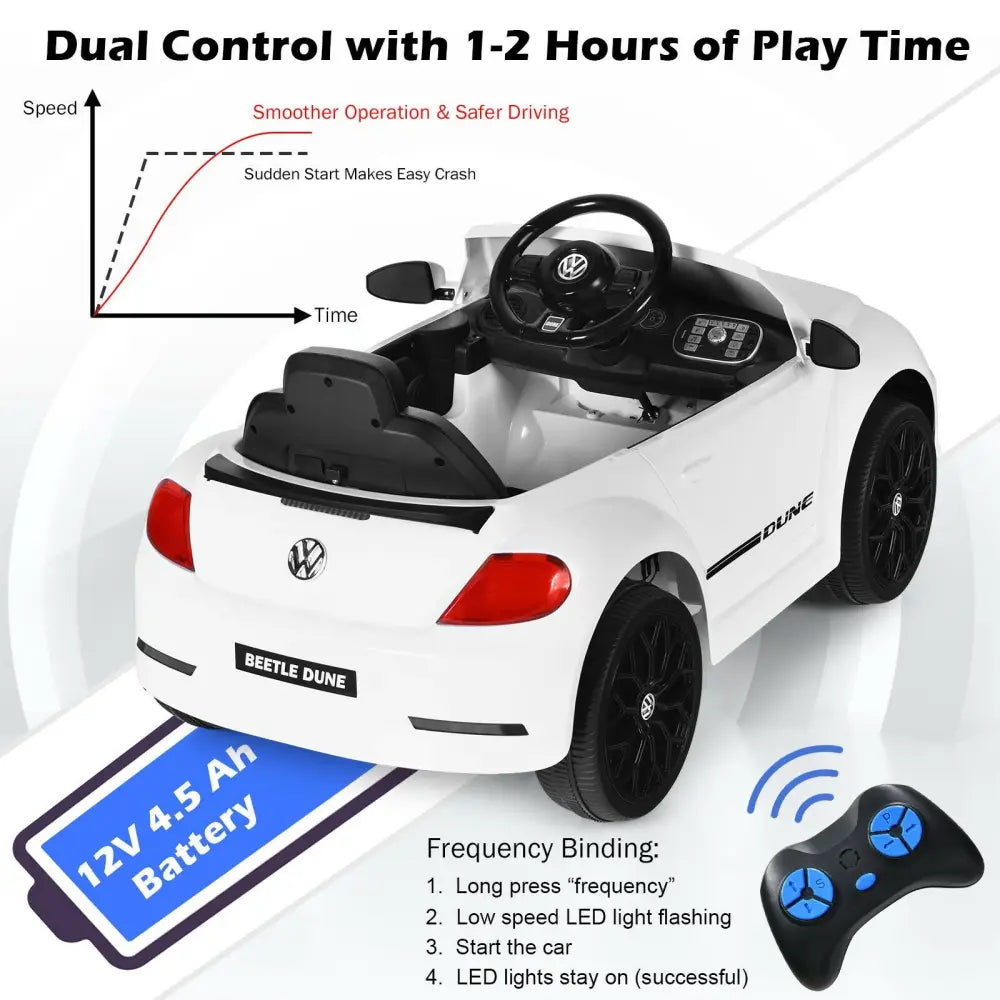 Volkswagen Beetle Kids Electric Ride On Car with Remote Control-White - White - Powered Ride On Toys