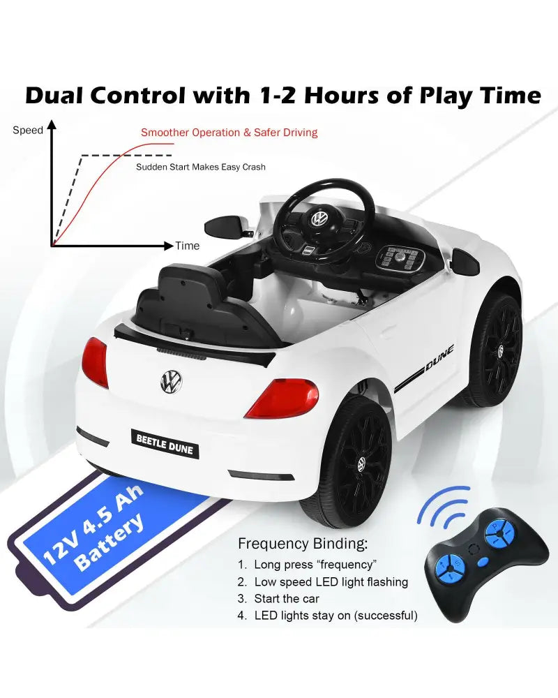 Volkswagen Beetle Kids Electric Ride On Car with Remote Control-White - White - Powered Ride On Toys