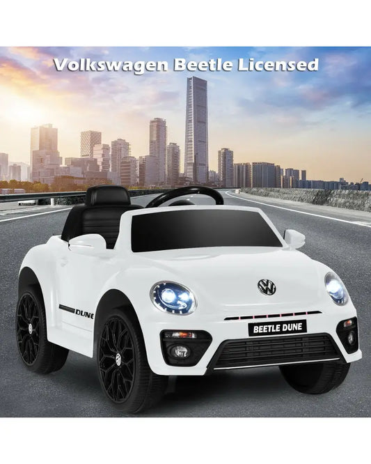 Volkswagen Beetle Kids Electric Ride On Car with Remote Control-White - White - Powered Ride On Toys