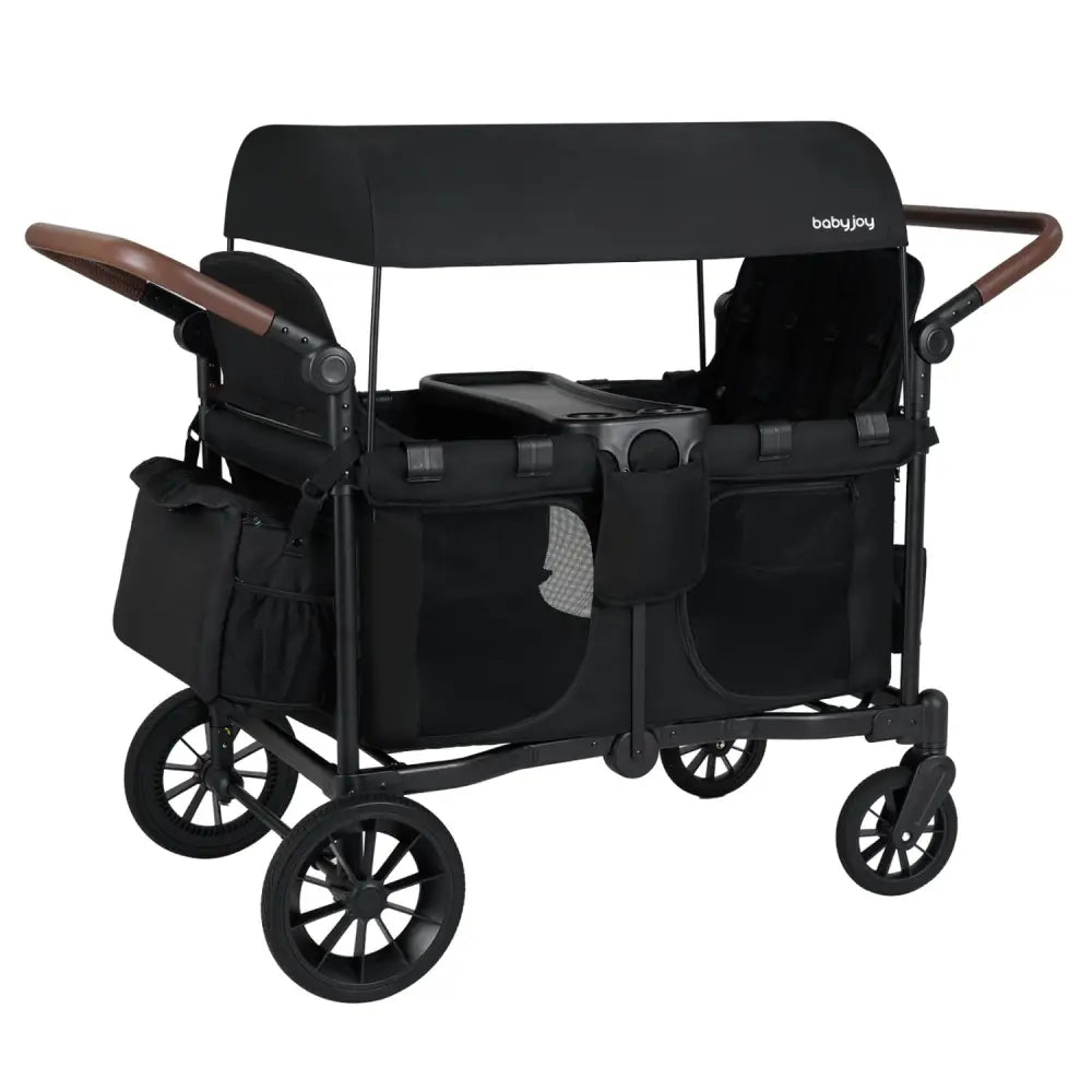 Wagon Stroller for 4 Kids Foldable 4-Seater Push-Pull Toddler Stroller-Black - Black - Baby Strollers