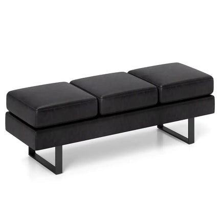 Black leather sofa with metal legs on a white background