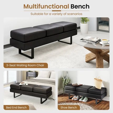 Waiting Room Bench Seating Long Bench with Metal Frame Leg-Black