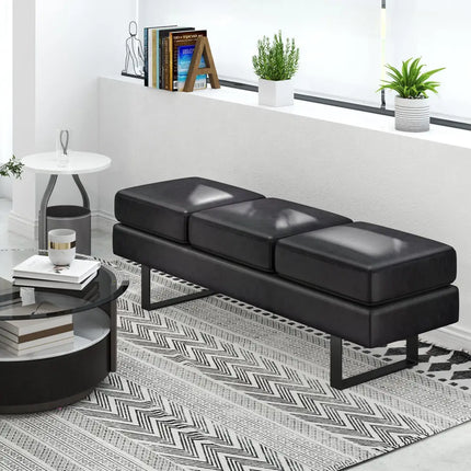 Waiting Room Bench Seating Long Bench with Metal Frame Leg-Black - Black - Shoe Racks & Storage Benches
