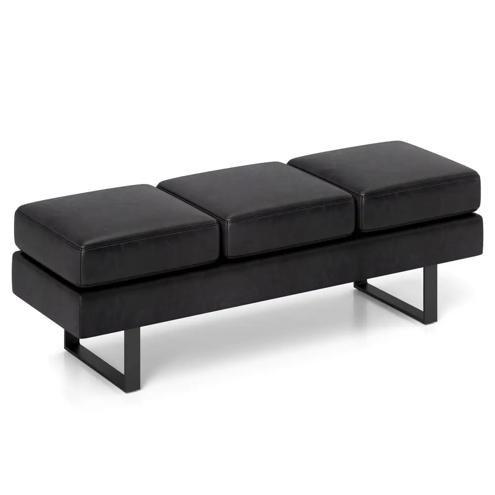 Waiting Room Bench Seating Long Bench with Metal Frame Leg-Black - Black - Shoe Racks & Storage Benches