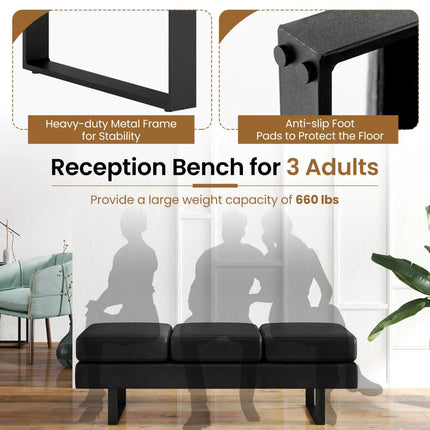Waiting Room Bench Seating Long Bench with Metal Frame Leg-Black - Black - Shoe Racks & Storage Benches