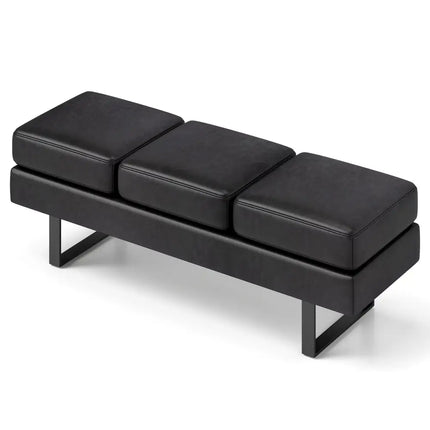Waiting Room Bench Seating Long Bench with Metal Frame Leg-Black - Black - Shoe Racks & Storage Benches