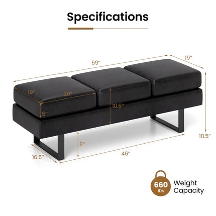 Waiting Room Bench Seating Long Bench with Metal Frame Leg-Black - Black - Shoe Racks & Storage Benches