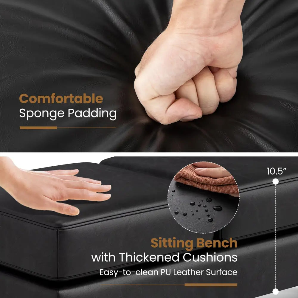 Waiting Room Bench Seating Long Bench with Metal Frame Leg-Black - Black - Shoe Racks & Storage Benches