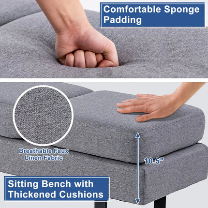 Waiting Room Bench Seating Long Bench with Metal Frame Leg-Gray - Gray - Shoe Racks & Storage Benches