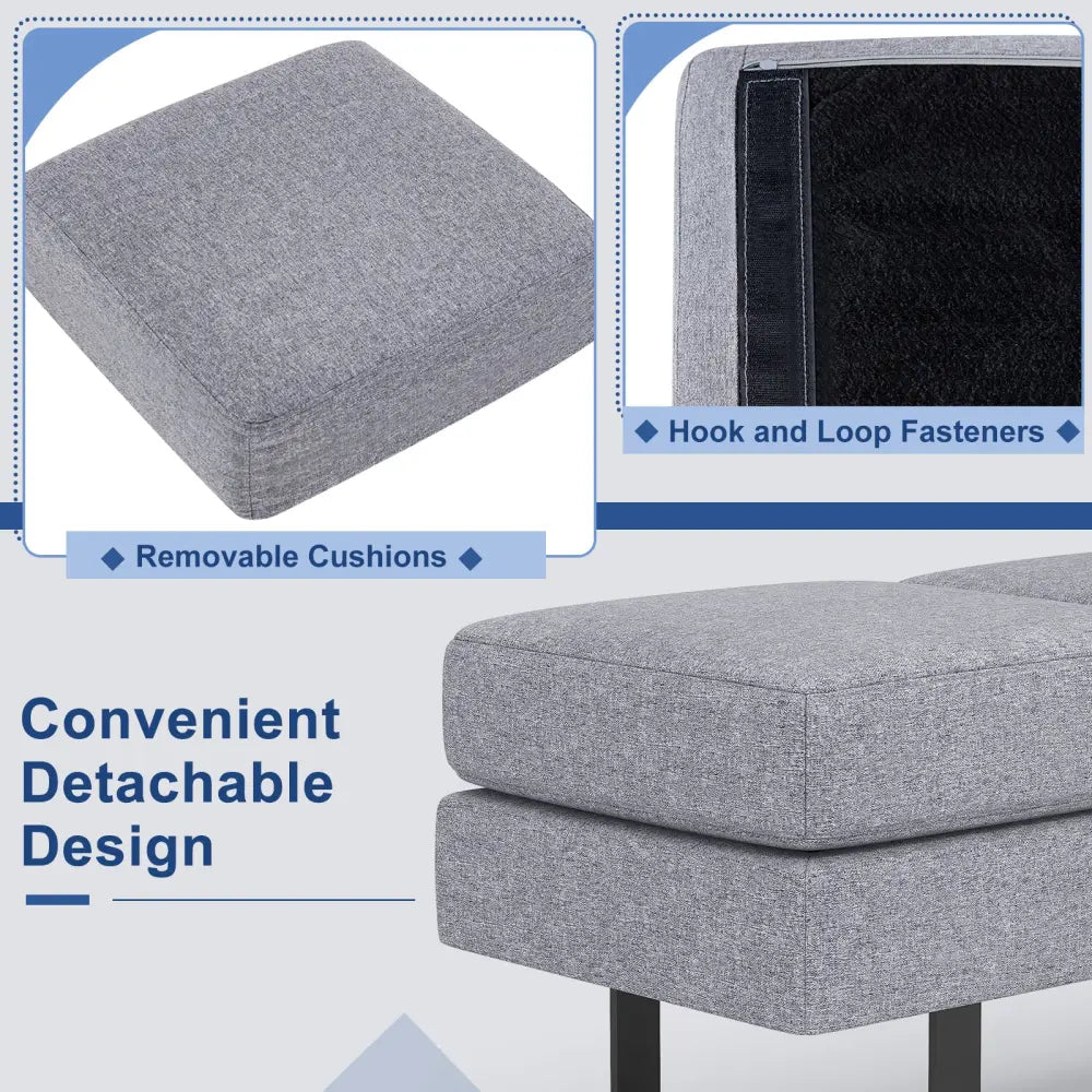 Waiting Room Bench Seating Long Bench with Metal Frame Leg-Gray - Gray - Shoe Racks & Storage Benches