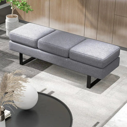 Waiting Room Bench Seating Long Bench with Metal Frame Leg-Gray - Gray - Shoe Racks & Storage Benches