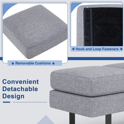 Waiting Room Bench Seating Long Bench with Metal Frame Leg-Gray - Gray - Shoe Racks & Storage Benches