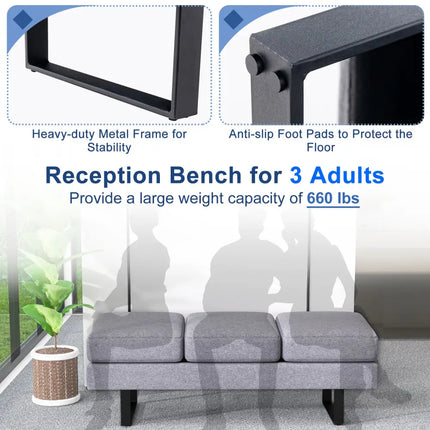 Waiting Room Bench Seating Long Bench with Metal Frame Leg-Gray - Gray - Shoe Racks & Storage Benches