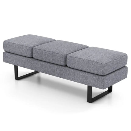 Waiting Room Bench Seating Long Bench with Metal Frame Leg-Gray - Gray - Shoe Racks & Storage Benches