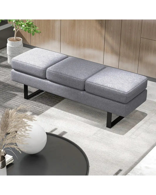 Waiting Room Bench Seating Long Bench with Metal Frame Leg-Gray - Gray - Shoe Racks & Storage Benches