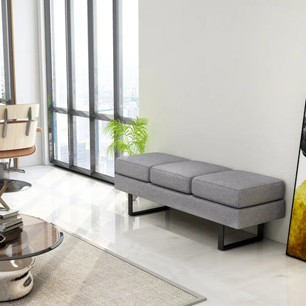 Waiting Room Bench Seating Long Bench with Metal Frame Leg-Gray - Gray - Shoe Racks & Storage Benches