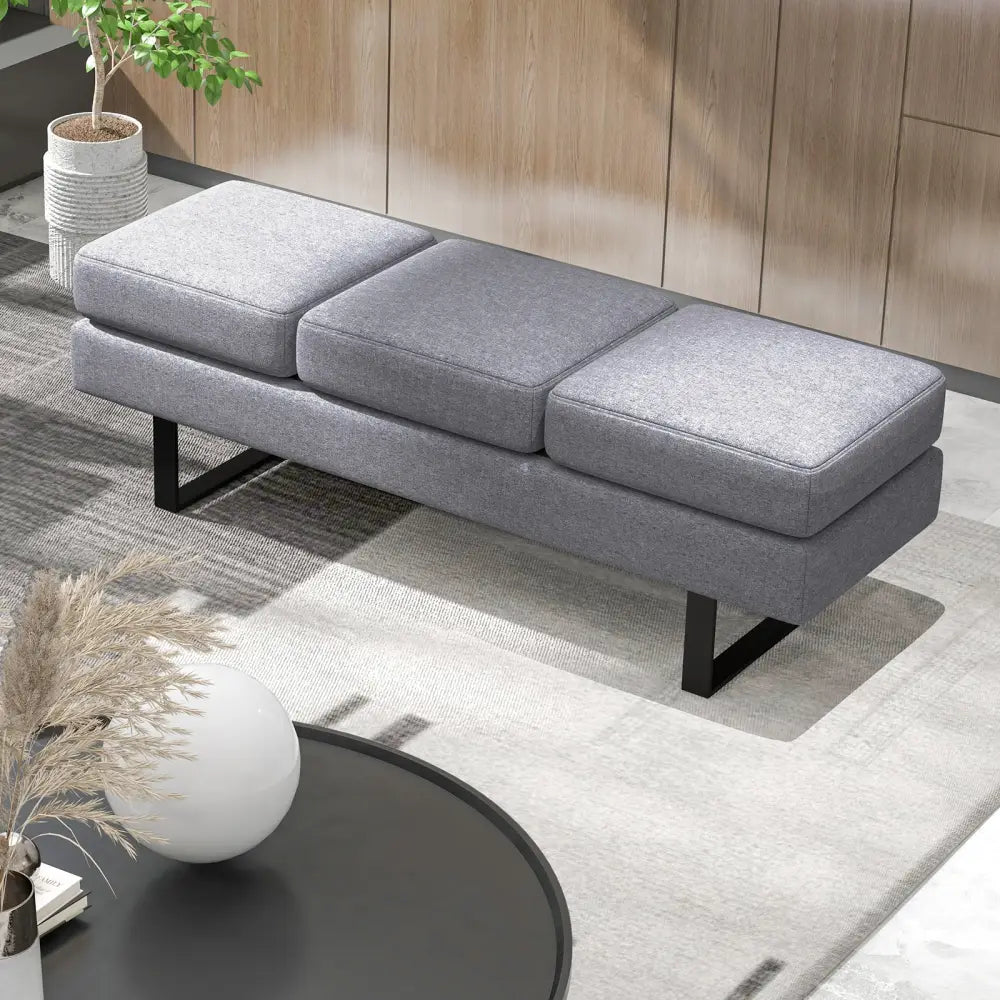 Waiting Room Bench Seating Long Bench with Metal Frame Leg-Gray - Gray - Shoe Racks & Storage Benches