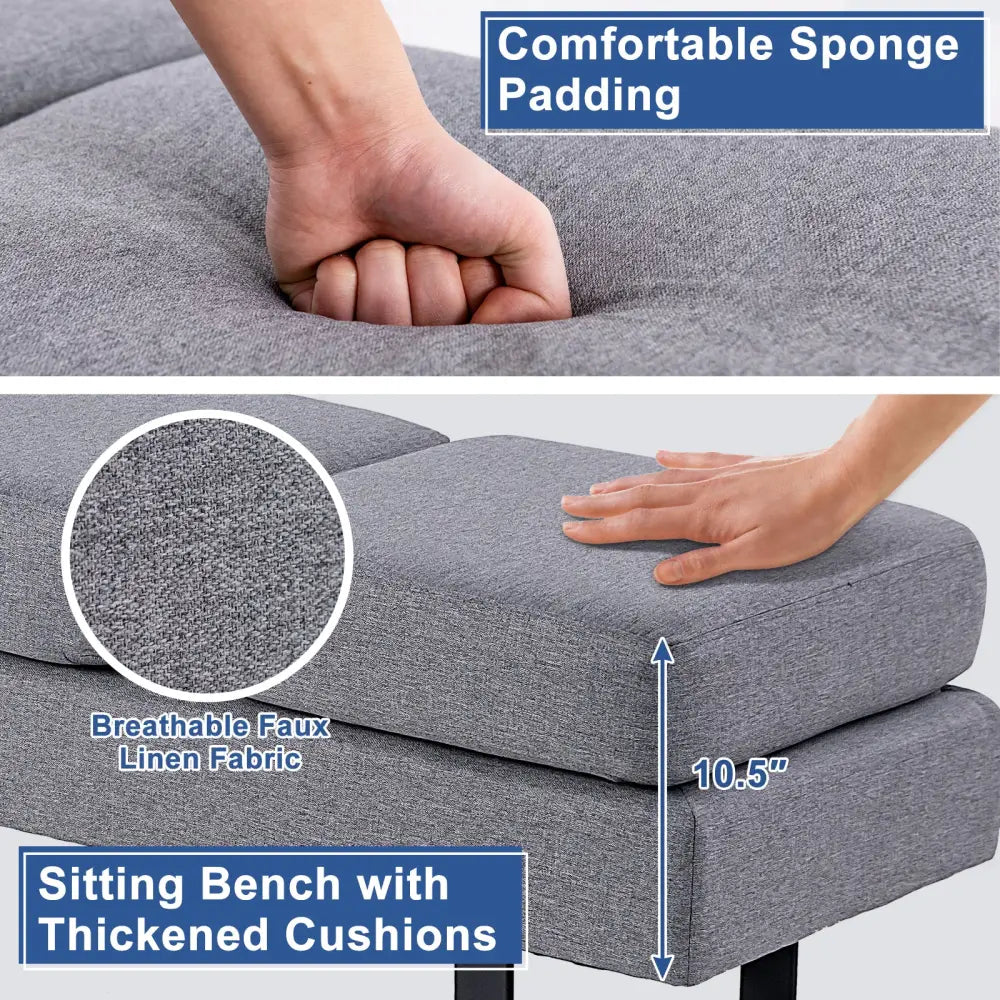 Waiting Room Bench Seating Long Bench with Metal Frame Leg-Gray - Gray - Shoe Racks & Storage Benches