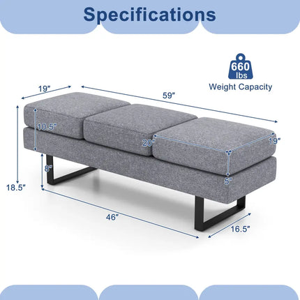Waiting Room Bench Seating Long Bench with Metal Frame Leg-Gray - Gray - Shoe Racks & Storage Benches
