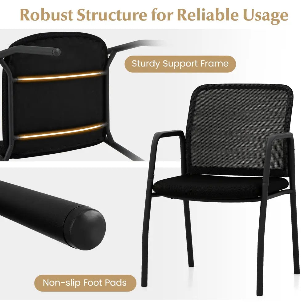 Waiting Room Chair Set of 2 Office Guest Chairs with Ergonomic Mesh Backrest-Black - Black - Conference Chairs