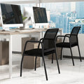 Waiting Room Chair Set of 2 Office Guest Chairs with Ergonomic Mesh Backrest-Black - Black - Conference Chairs