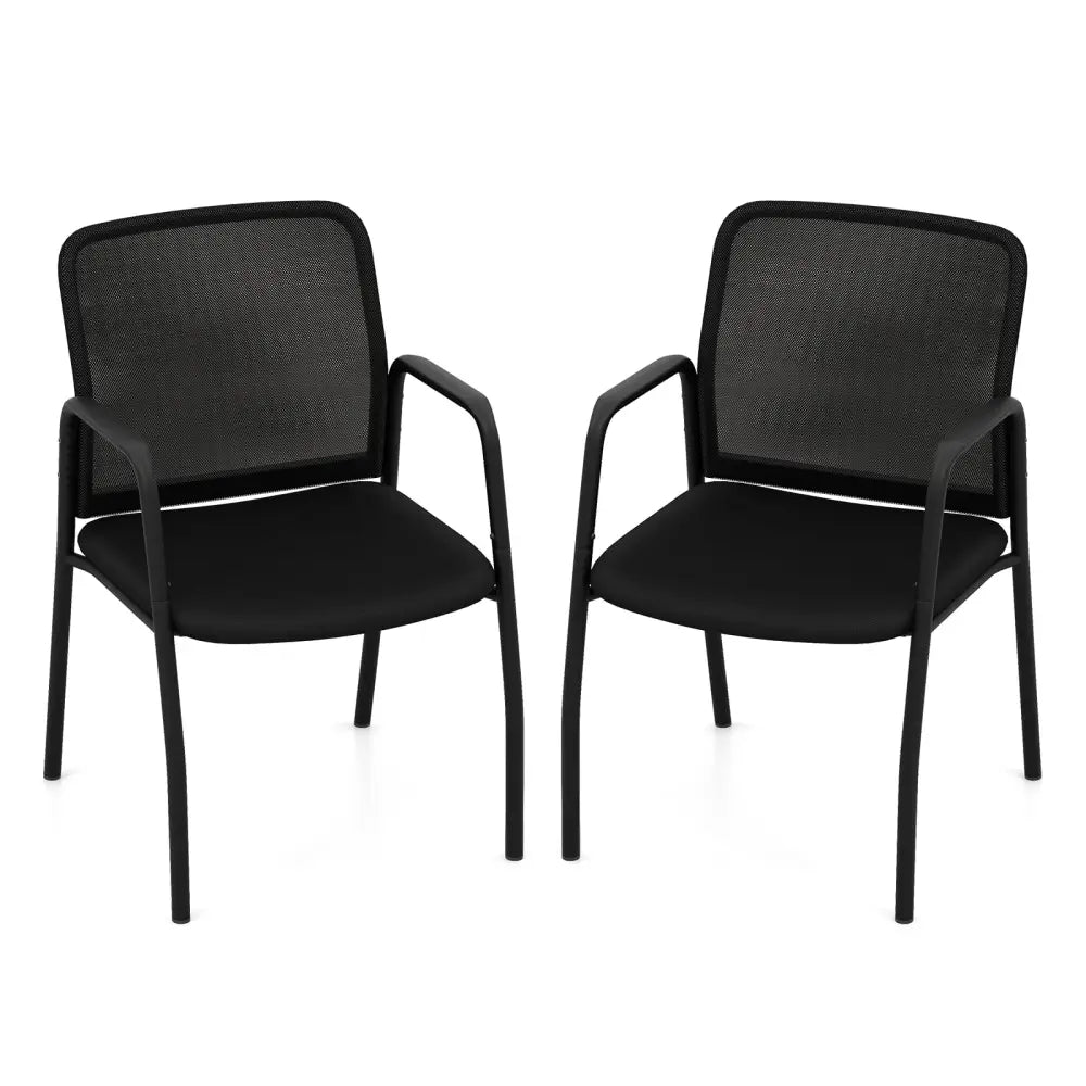 Waiting Room Chair Set of 2 Office Guest Chairs with Ergonomic Mesh Backrest-Black - Black - Conference Chairs