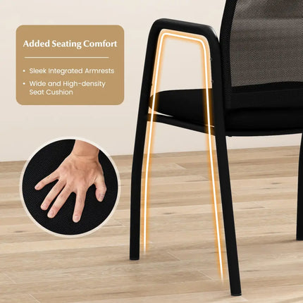 Waiting Room Chair Set of 2 Office Guest Chairs with Ergonomic Mesh Backrest-Black - Black - Conference Chairs