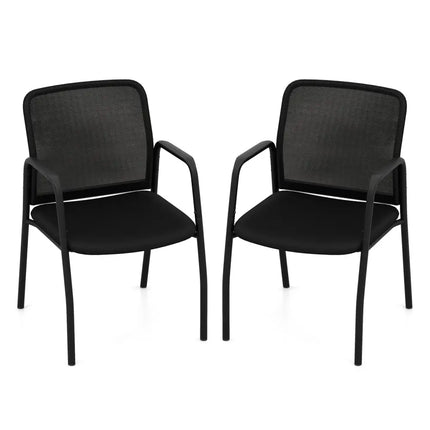 Waiting Room Chair Set of 2 Office Guest Chairs with Ergonomic Mesh Backrest-Black - Black - Conference Chairs